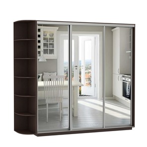Шкаф 3-дверный Экспресс (3 зеркала), со стеллажом 2100х600х2400, венге в Элисте - предосмотр
