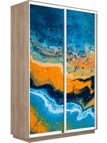 Шкаф 2-х створчатый Экспресс 1200x450x2400, Абстракция оранжево-голубая/дуб сонома в Элисте