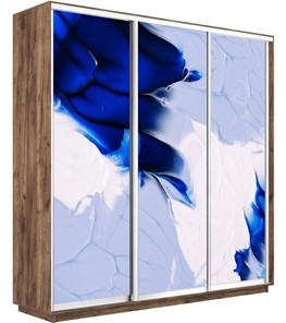 Шкаф 3-х дверный Экспресс 2100х450х2200, Абстракция бело-голубая/дуб табачный в Элисте