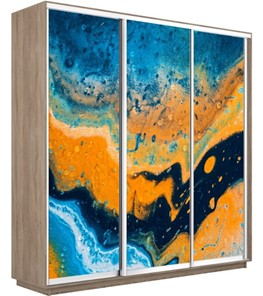 Шкаф 3-створчатый Экспресс 2100х450х2200, Абстракция оранжево-голубая/дуб сонома в Элисте