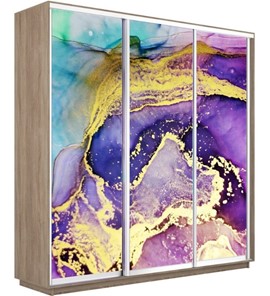 Шкаф 3-створчатый Экспресс 2100х450х2400, Абстракция фиолетово-золотая/дуб сонома в Элисте - предосмотр