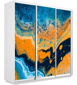 Шкаф Экспресс 2400х600х2200, Абстракция оранжево-голубая/белый снег в Элисте