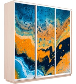 Шкаф 3-х дверный Экспресс 2400х600х2400, Абстракция оранжево-голубая/дуб молочный в Элисте