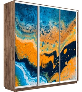 Шкаф 3-створчатый Экспресс 2400х600х2400, Абстракция оранжево-голубая/дуб табачный в Элисте - предосмотр