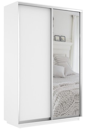 Шкаф 2-х створчатый Экспресс (ДСП/Зеркало) 1200х600х2200, белый снег в Элисте - изображение