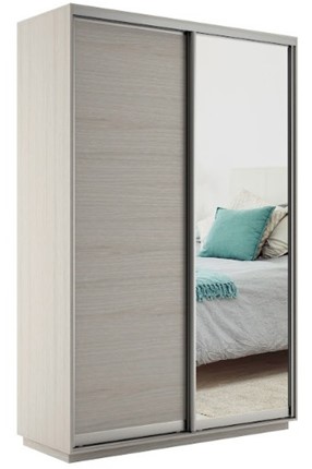 Шкаф 2-дверный Экспресс (ДСП/Зеркало) 1600х600х2400, шимо светлый в Элисте - изображение