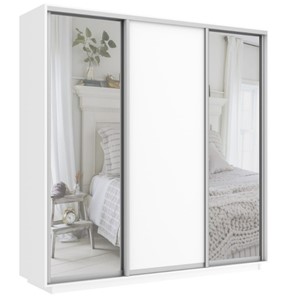 Шкаф 3-дверный Экспресс (Зеркало/ДСП/Зеркало), 2400х600х2200, белый снег в Элисте - предосмотр