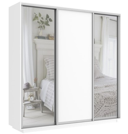 Шкаф 3-дверный Экспресс (Зеркало/ДСП/Зеркало), 2400х600х2200, белый снег в Элисте - изображение