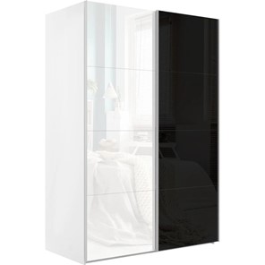 Шкаф 2-дверный Эста (Стекло белое/Стекло черное) 1600x660x2200, белый снег в Элисте