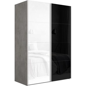 Шкаф двухдверный Эста (Стекло белое/Стекло черное) 1800x660x2200, бетон в Элисте