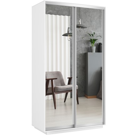 Шкаф 2-дверный Хит (2 зеркала), 1200x600x2200, белый снег в Элисте - изображение