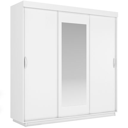 Шкаф 3-х створчатый Лайт (2 ДСП/Зеркало) 1800х595х2120, Белый Снег в Элисте - изображение