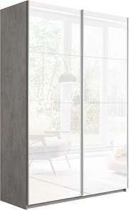 Шкаф Прайм (Белое стекло/Белое стекло) 1400x570x2300, бетон в Элисте - предосмотр