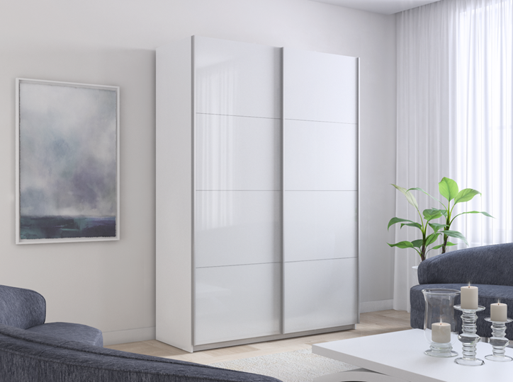 Шкаф 2-х дверный Прайм (Белое стекло/Белое стекло) 1600x570x2300, белый снег в Элисте - изображение 4