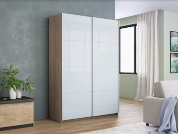 Шкаф 2-дверный Прайм (Белое стекло/Белое стекло) 1600x570x2300, дуб сонома в Элисте - предосмотр 4