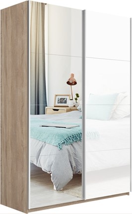 Шкаф 2-х створчатый Прайм (Зеркало/Белое стекло) 1200x570x2300, дуб сонома в Элисте - изображение