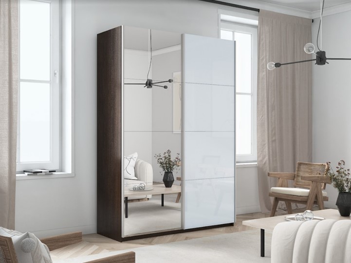 Шкаф 2-дверный Прайм (Зеркало/Белое стекло) 1200x570x2300, венге в Элисте - изображение 6