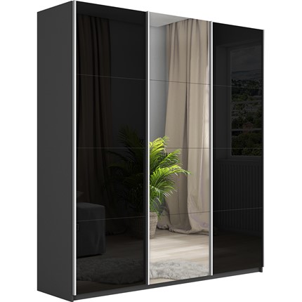 Шкаф 3-х дверный Широкий Прайм (2 Стекла Черных / Зеркало) 2400x570x2300, Серый диамант в Элисте - изображение