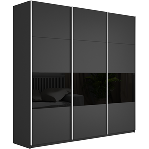 Шкаф 3-дверный Широкий Прайм (ДСП / Черное стекло) 2400x570x2300, Серый диамант в Элисте - предосмотр