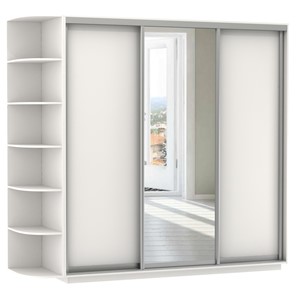 Шкаф 3-х дверный Экспресс (ДСП/Зеркало/ДСП) со стеллажом, 2700х600х2200, белый снег в Элисте - предосмотр