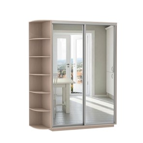 Шкаф 2-дверный Хит (2 зеркала) со стеллажом, 1500x600x2200, дуб молочный в Элисте