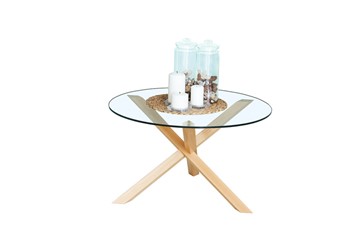 Журнальный столик Оникс-3, Натуральный массив/Прозрачное стекло в Элисте - предосмотр 1