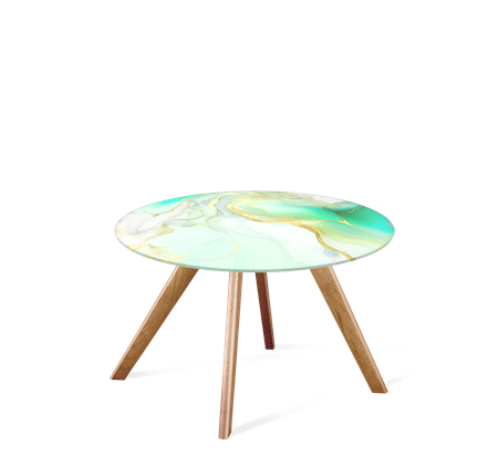 Столик круглый SHT-S39 / SHT-TT32 60 стекло/МДФ (лазурно голубой/светлый орех) в Элисте - изображение