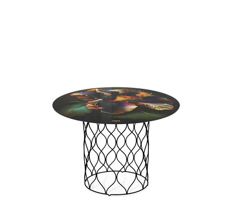 Круглый столик SHT-TU49 / SHT-TT32 60 стекло/МДФ (ночной цветок/черный муар) в Элисте - изображение