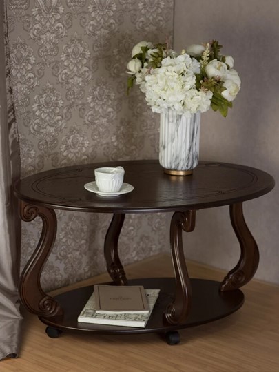 Овальный столик Овация-М на колесах (темно-коричневый) в Элисте - изображение 2