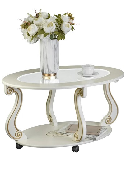 Стеклянный столик Овация-С, на колесах, слоновая кость-золото в Элисте - изображение 3