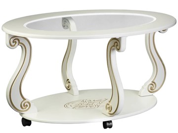 Стеклянный столик Овация-С, на колесах, слоновая кость-золото в Элисте