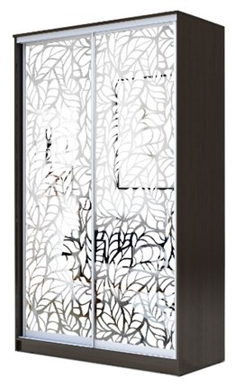 Шкаф 2-х створчатый 2200х1500х420 два зеркала, "Листья" ХИТ 22-4-15-66-17 Венге в Элисте - изображение