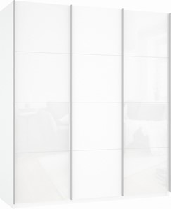 Шкаф трехстворчатый Прайм (Белое стекло/ДСП/Белое стекло) 1800x570x2300, белый снег в Элисте