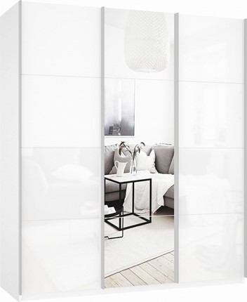 Шкаф-купе Прайм (Белое стекло/Зеркало/Белое стекло) 2100x570x2300, белый снег в Элисте - изображение