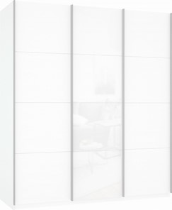 Шкаф-купе 3-х дверный Прайм (ДСП/Белое стекло/ДСП) 1800x570x2300, белый снег в Элисте - предосмотр