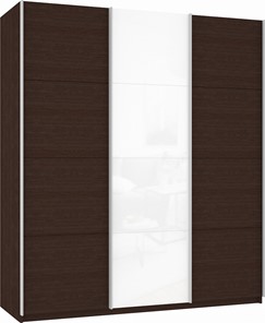 Шкаф 3-х створчатый Прайм (ДСП/Белое стекло/ДСП) 1800x570x2300, венге в Элисте