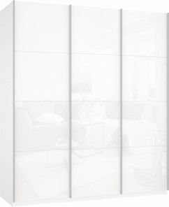 Шкаф Прайм (3 Белое стекло) 2100x570x2300, белый снег в Элисте - предосмотр