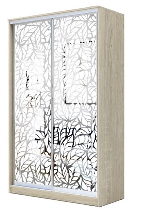 Шкаф 2-х створчатый 2200х1682х420 два зеркала, "Листья" ХИТ 22-4-17-66-17 Дуб Сонома в Элисте - изображение