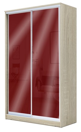 Шкаф 2-х дверный 2200х1200х420 с цветным стеклом ХИТ 22-4-12-22 Бургунд 312, Дуб сонома в Элисте - изображение