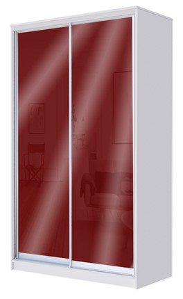 Шкаф 2-х створчатый 2200х1200х420 с цветным стеклом ХИТ 22-4-12-22 Бургунд 312, Белый в Элисте - изображение