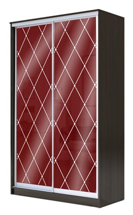 Шкаф 2-х дверный 2200х1200х620 с цветным стеклом и пескоструйным рисунком ХИТ 22-12-33, Бургунд 312, ромб большой, Венге в Элисте - изображение