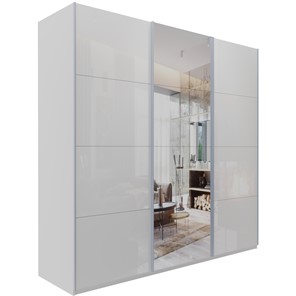 Шкаф трехдверный Эста, стекло белое/зеркало/стекло белое, 2400x660x2200, белый снег в Элисте