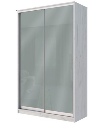 Шкаф 2-х створчатый Хит-22-14-22 с цветным стеклом, средне-серый 074, Дуб крафт белый в Элисте - изображение
