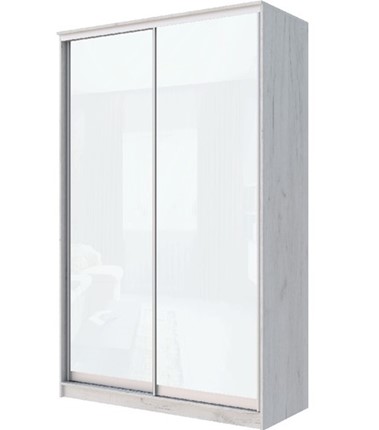 Шкаф 2-х дверный Хит-22-4-12-22 с цветным стеклом, белое №10, Дуб крафт белый в Элисте - изображение