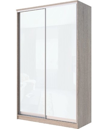 Шкаф 2-х дверный Хит-22-4-14-22 с цветным стеклом, белое №10, Дуб сонома в Элисте - изображение