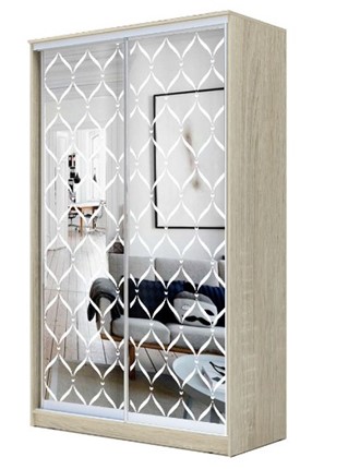 Шкаф 2-х дверный 2400х1500х620 два зеркала, "Сетка" ХИТ 24-15-66-16 Дуб Сонома в Элисте - изображение
