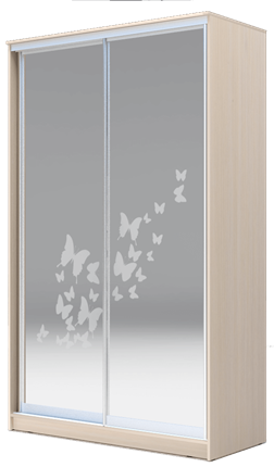Шкаф двухстворчатый 2400х1200х620 два зеркала, "Бабочки" ХИТ 24-12-66-05 Дуб Млечный в Элисте - изображение