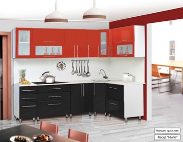 Модульная кухня Мыло 224 2600х1600, цвет Черный/Красный металлик в Элисте - предосмотр