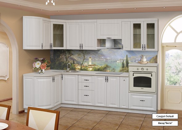 Кухонный угловой гарнитур Веста 1330х2800, цвет Сандал белый в Элисте - изображение