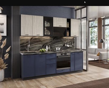 Модульная кухня 2400 Индиго, Черный/Дуб мадейра топаз/Темно-синий в Элисте - предосмотр